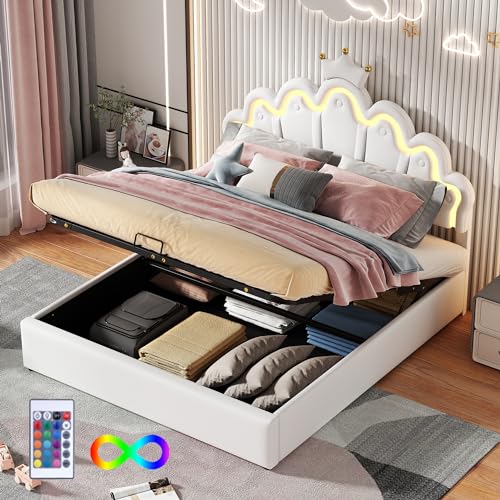 Sapgaks Lit 140x200 Avec Sommier Et LED, Coffre, Rangement, Cadre de Lit Double Capitonné, Adulte,...