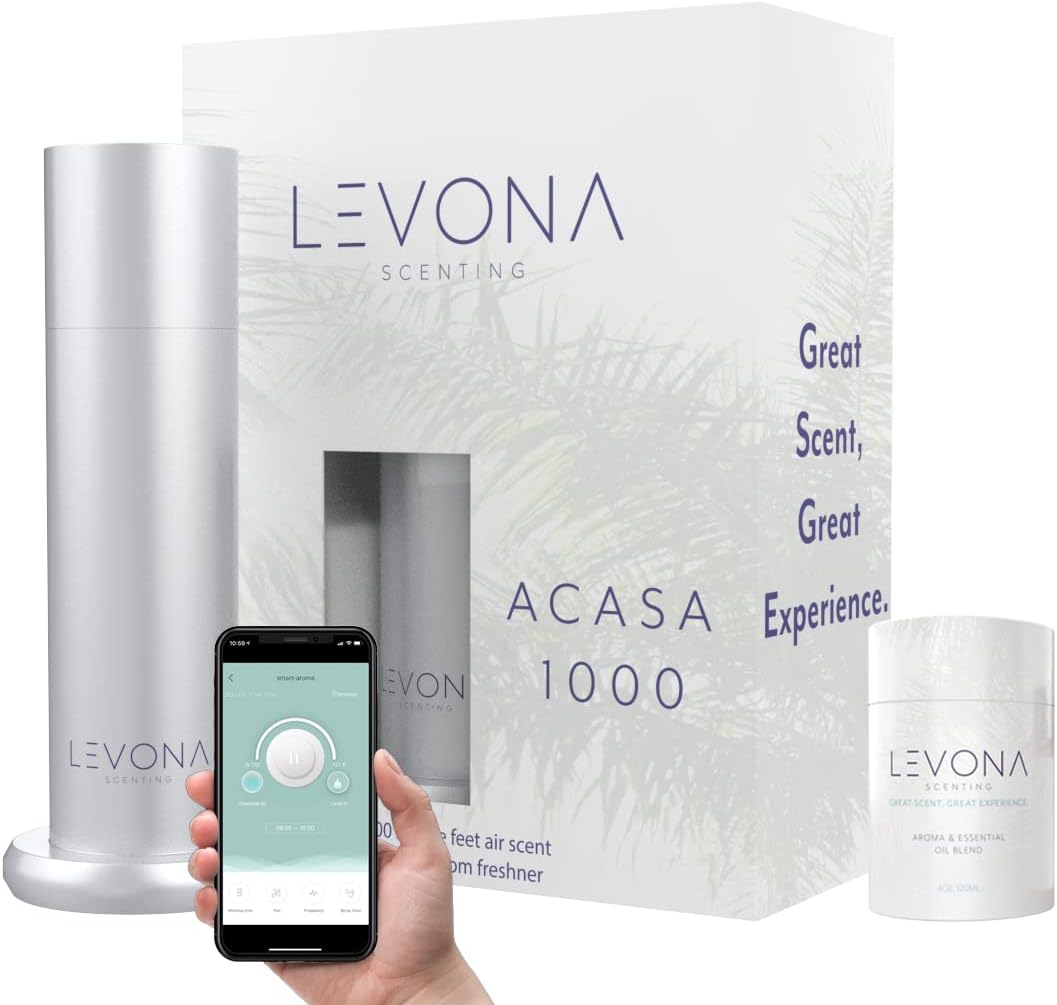 Levona Scent Waterless Diffuser: Scent Air Machine for Home – Smart Diffuser for Essential Oils – Essential Oil Plug in Diffuser for Hotel Room – Brushed Silver (120ml Oil Included)