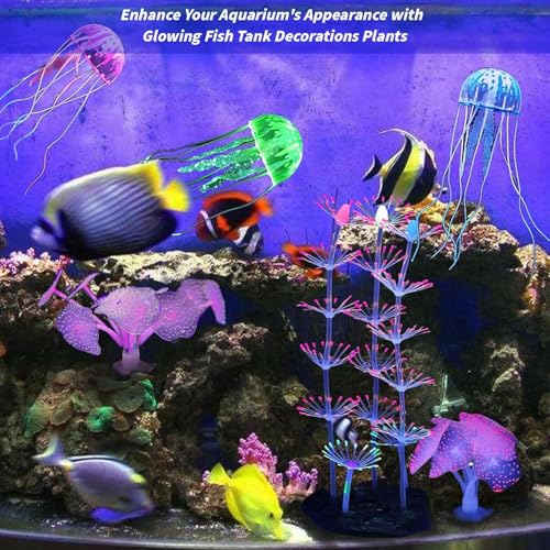Image of kathson 6PCS Glowing Effect Fish Tank Decors Silicone Glow Kelp Plant