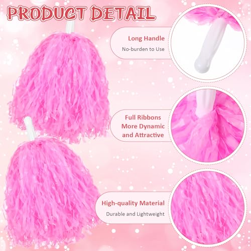 Knitgrip 4 Pcs 10\" Cheerleading Pom Poms Large Cheerleader Hair Bow for Girl Set Cheer Pompoms Cheerleading Accessories for Dance Sports Events Party Basketball Football Team(Pink) - Thumbnail 3