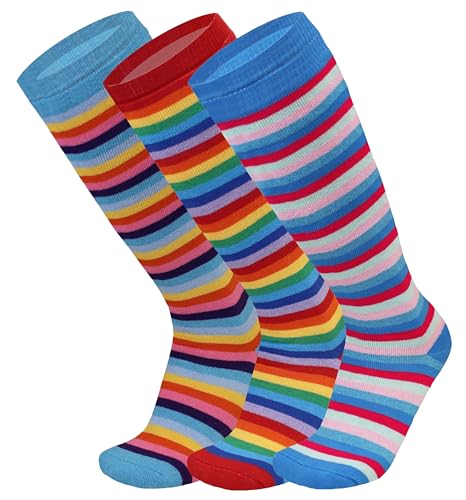 Ladies Design Wellington Boot Socks (3 Pairs) Women's Cotton Rich Breathable Welly Socks - Festival Walking Hiking Thermal Socks - Striped Cats Dogs Horses Animal Designs - UK Shoe Size 4-8