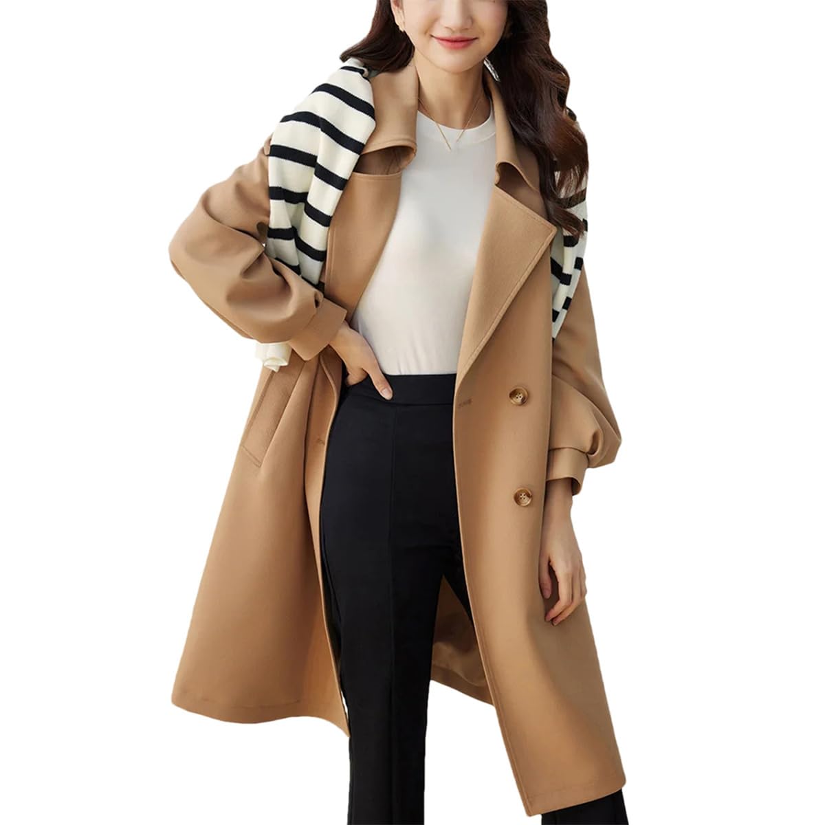 Generic Womens Spring Trench Coat Style Double-Breasted Straight Mid-Length Style