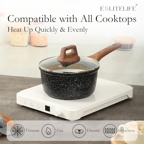 Image of ESLITE LIFE 1.5 Quart Sauce Pan with Lid Nonstick Small Soup Pot Induction Compatible, PFOA & PTFEs Free