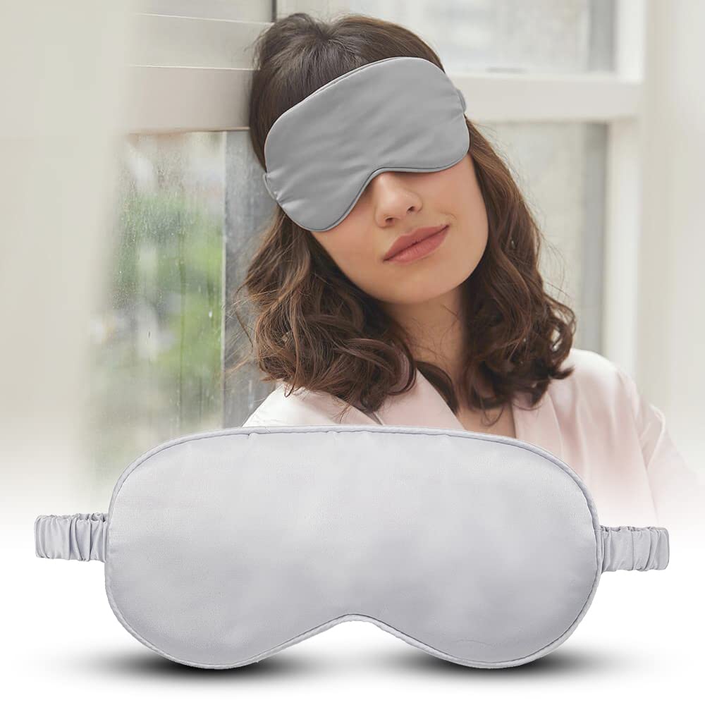 Jenna™ Silk Sleeping Eye Shade Mask Cover for Insomnia, Meditation, Puffy Eyes and Dark Circles Plain Silver-image-2
