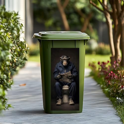 Image of 14.6x32.3 Inch Trash Can Cover Monkey Sitting on Toilet Reading Magazine Design Outdoor Garbage Bin Decoration Sticker Wrap