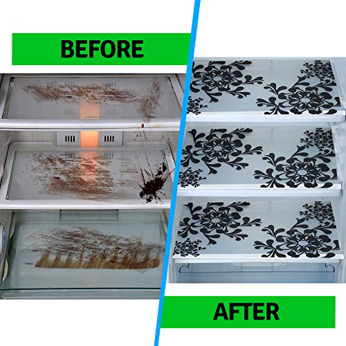 Image of Multipurpose Waterproof PVC Refrigerator /Fridge Drawer Mats Washable Non-Slip Shelf Liners for Kitchen Set of 4 Pcs (Printed Black, 17.5x11.5 Inch)