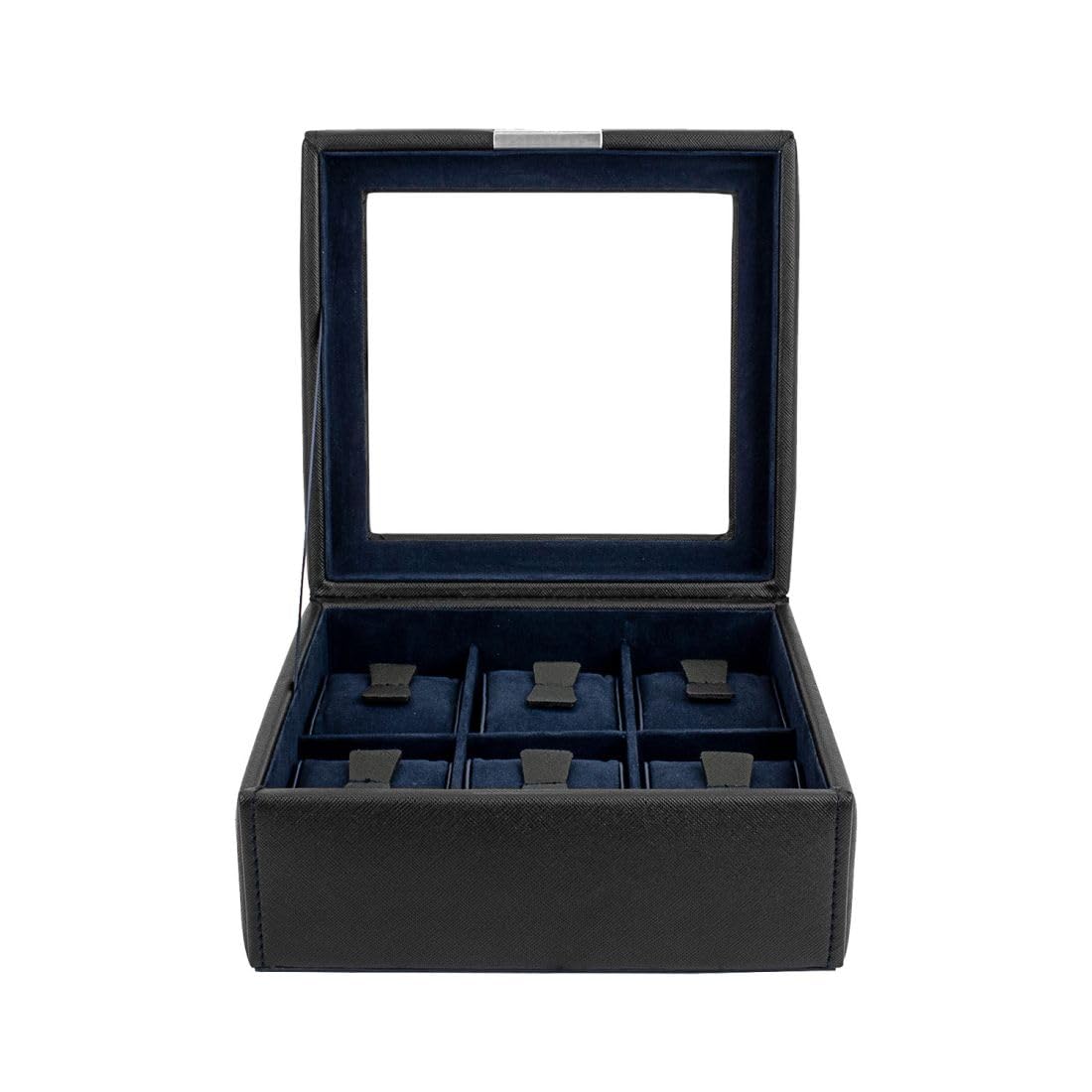 Friedrich23 Uhrenkoffer – Uhrenkasten Cross Grain mit Glasdeckel in schwarz – Platz für 6 Uhren – Feinsynthetik