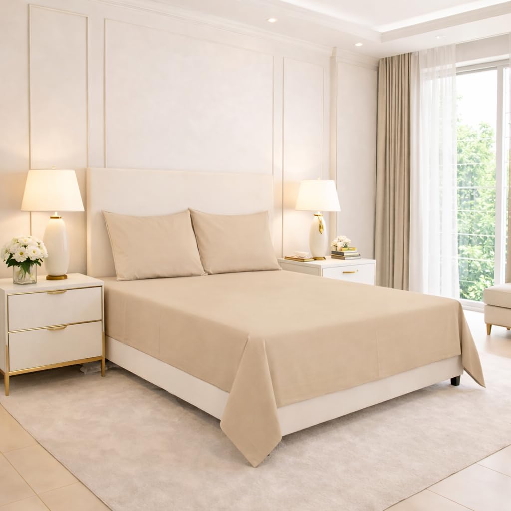ARLINENS Polycotton Flat Sheets in Following Colours and Sizes: (SINGLE, LATTE)