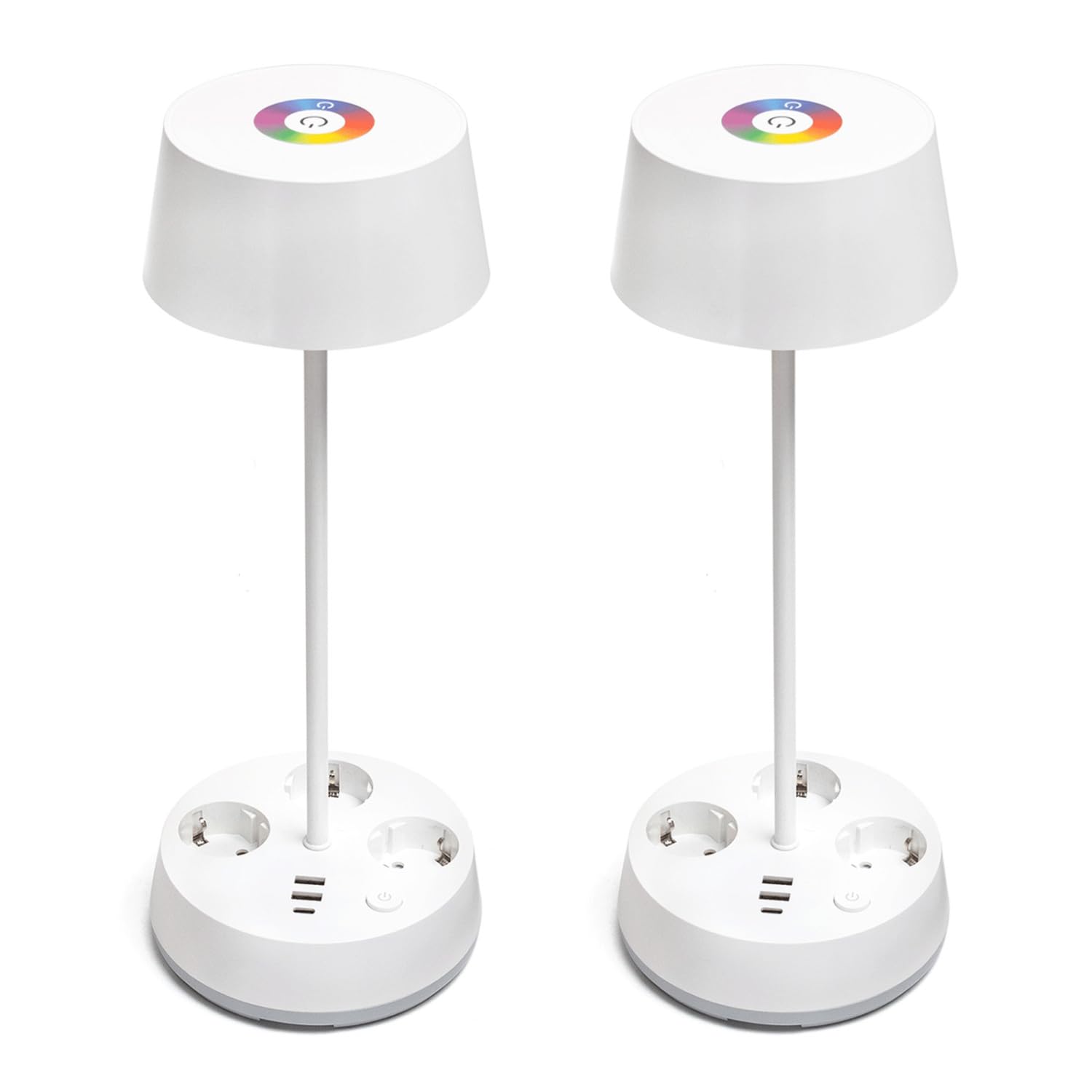 Aigostar 2 Stück Schreibtischlampe mit Stecker und Steckdosen, USB- und Typ-C-Ausgang, Touch-Tischlampe, 3 Farbtemperaturen + RGB, einstellbare Helligkeit (Weiß)