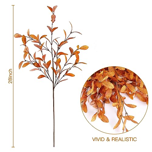 Sggvecsy 6 Pcs Artificial Fall Eucalyptus Stems Fall Eucalyptus Leaves Silk Autumn Leaf Branches Fall Decorations for Home Vase Thanksgiving Table Centerpieces Harvest Festival Decor (Orange) - Image 8