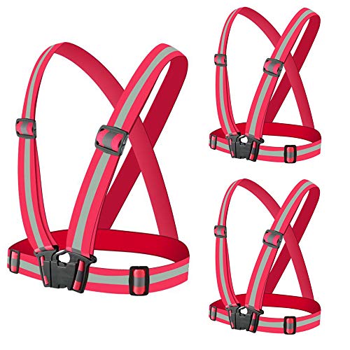 反射ベスト 安全ベスト 夜間作業服 交通警備 蛍光ベスト ジョギング 自転車 スポーツ 台風対策 調節可能 軽量 弾性高い 男女兼用 NiNiHome (3枚 セット, 赤)