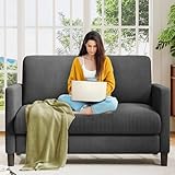 Welzona Two Seater Sofa, 130CM Modern 2 Seater Sofa, Corduroy Fabric Sofa 2 Seater, Love Seat, Small 2 Seater Sofas for Living Room, Bedroom, Home Office, Studio, Apartment, Grey