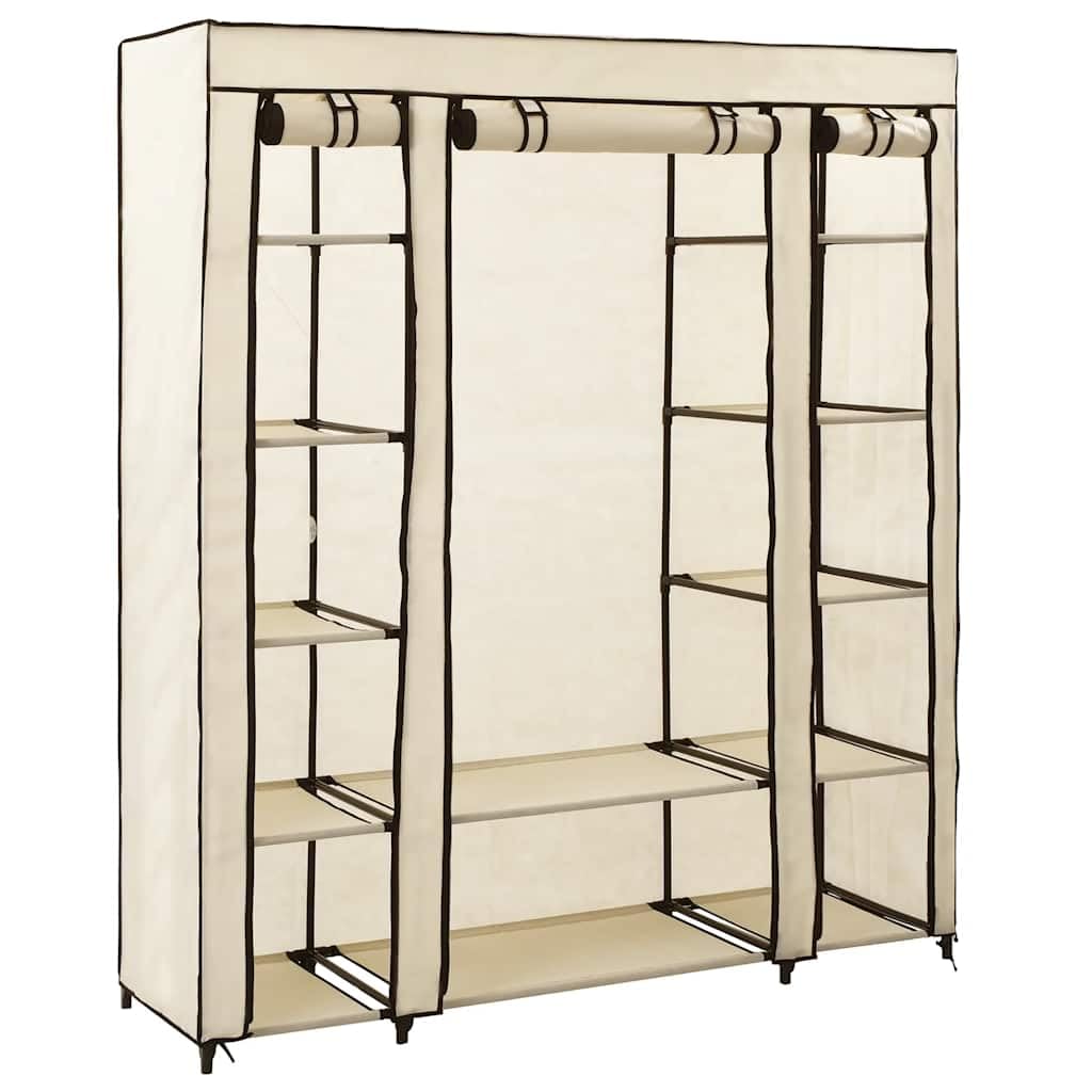 vidaXL Stoffschrank mit Fächern Kleiderstangen Faltschrank Kleiderschrank Campingschrank Garderobe Wohnzimmer Schlafzimmer Keller Creme 150x45x176 cm