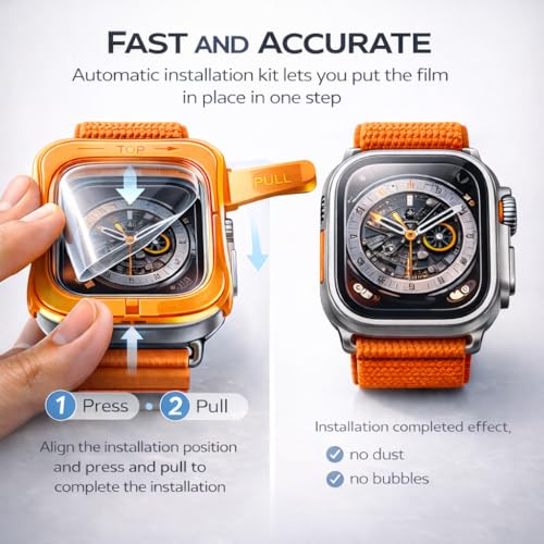 Image of Mizi 3 Pack Tempered Glass Compatible with Apple Watch Ultra 3 (2025) /Ultra 2 /Ultra 49mm, Screen Protector with Auto-Alignment Installation Frame, HD Clear, Anti-Scratch, Bubble-Free, Touch Sensitive