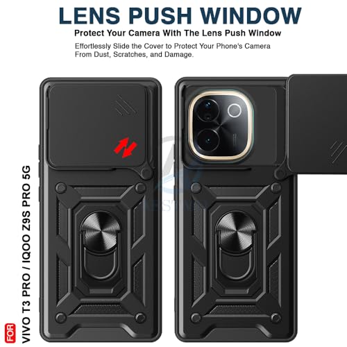 Image of AESTMO Tough Armor iQOO Z9S Pro /Vivo T3 Pro 5G Bumper Back Case Cover | Ring Holder & Sliding Camera Shield Cover | 360 Degree Protection Back Case Cover iQOO Z9S (Black)