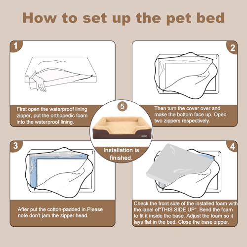 JOYELF Orthopädisches Hundebett für extra große Hunde, Schaumstoff-Sofa-Couch-Bett, wasserdichtes Haustierbett mit abnehmbarem, waschbarem Bezug und rutschfestem Boden für Hunde - Kaffee