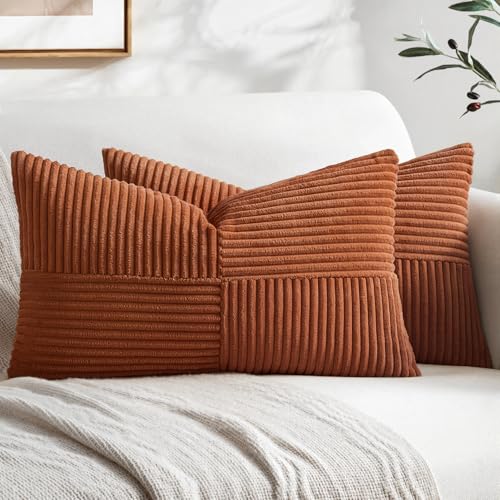 MIULEE Fall Rust Decorative Lumbar Throw Pillow Covers 12x20 Inch 2 Pack