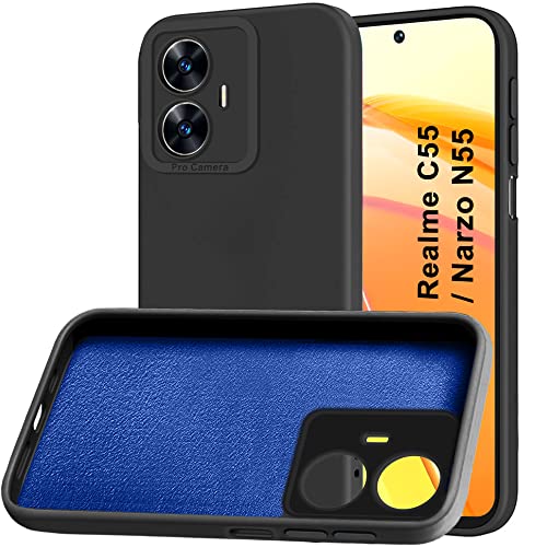 Image of TheGiftKart Liquid Silicon Back Cover Case for Realme Narzo N55 / Realme C55 | Stylish Camera Protection Module | Micro-Fibre Lining Inside | Shockproof Back Cover for Realme C55 (Silicone, Black)