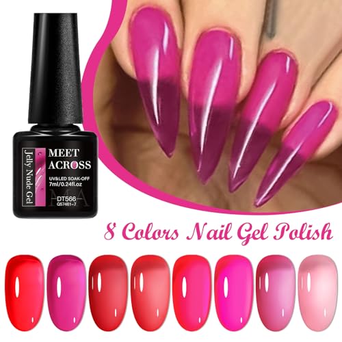 Esmaltes de uñas gel jelly rojo y rosa 8 unidades miniatura 2