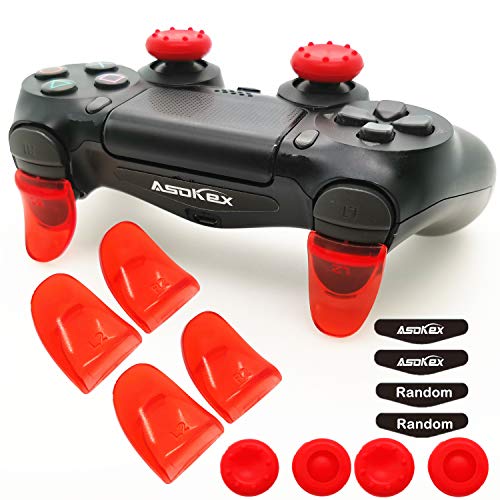 Asokex - Botones de extensión para PS4 L2 R2 PS4 con 4 tapas de silicona y 2 pares de pegatinas para barra de luz LED para PS4 Slim PS4 Pro L2R2, color rojo