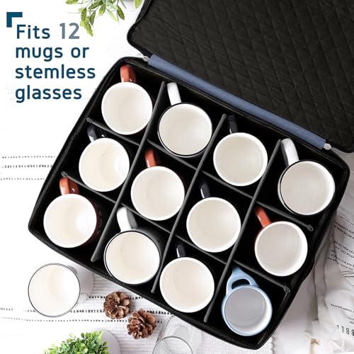 Image of Hearth & Harbor Hard Shell Mug Organizer, Cup and Mug Storage Box, Blue
