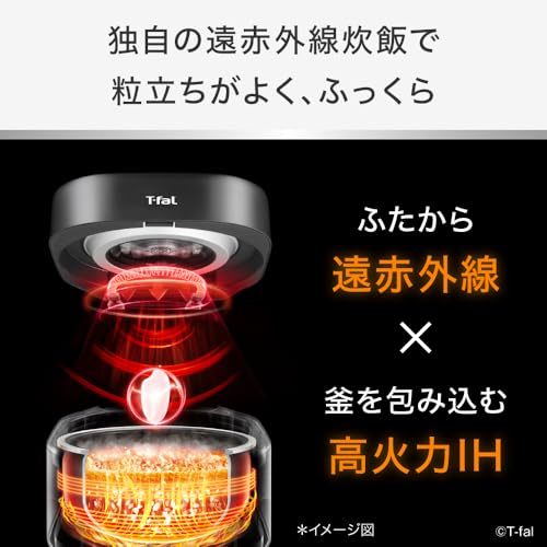 ティファール(T-fal) 【Amazon.co.jp限定】ティファール 炊飯器 3.5合 一人暮らし 遠赤外線 高火力IH お米の芯まで一気に直火炊き 粒立ち 球状釜「ザ・ライス 遠赤外線IH炊飯器」 カッティングボード付き ブラック RK8818JPA の商品画像 4