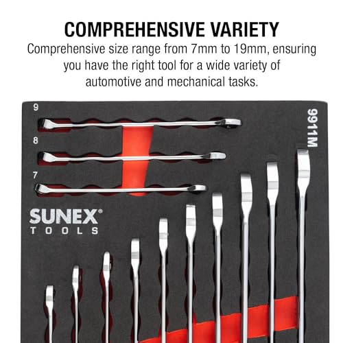 Sunex 9911M 13-częściowy zestaw kluczy metrycznych V-Groove z pianki EVA 7 mm-19 mm