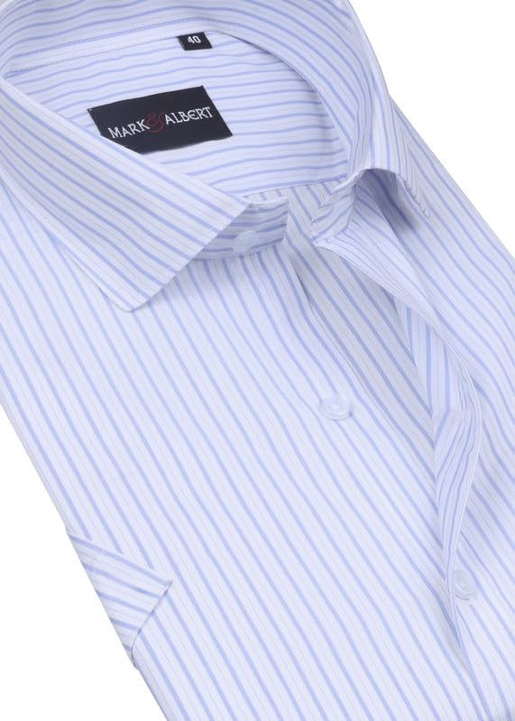 Image of MARK & ALBERT Men's Striped Half Sleeves Regular Fit Shirt | Stretchable Fabric