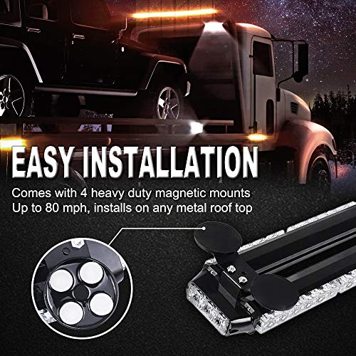 FOXCID White Amber 26" 54 LED Emergency Warning Security Roof Top Flash Strobe Light Bar with Magnetic Base, for Plow or Tow Truck Construction Vehicle - Thumbnail 4