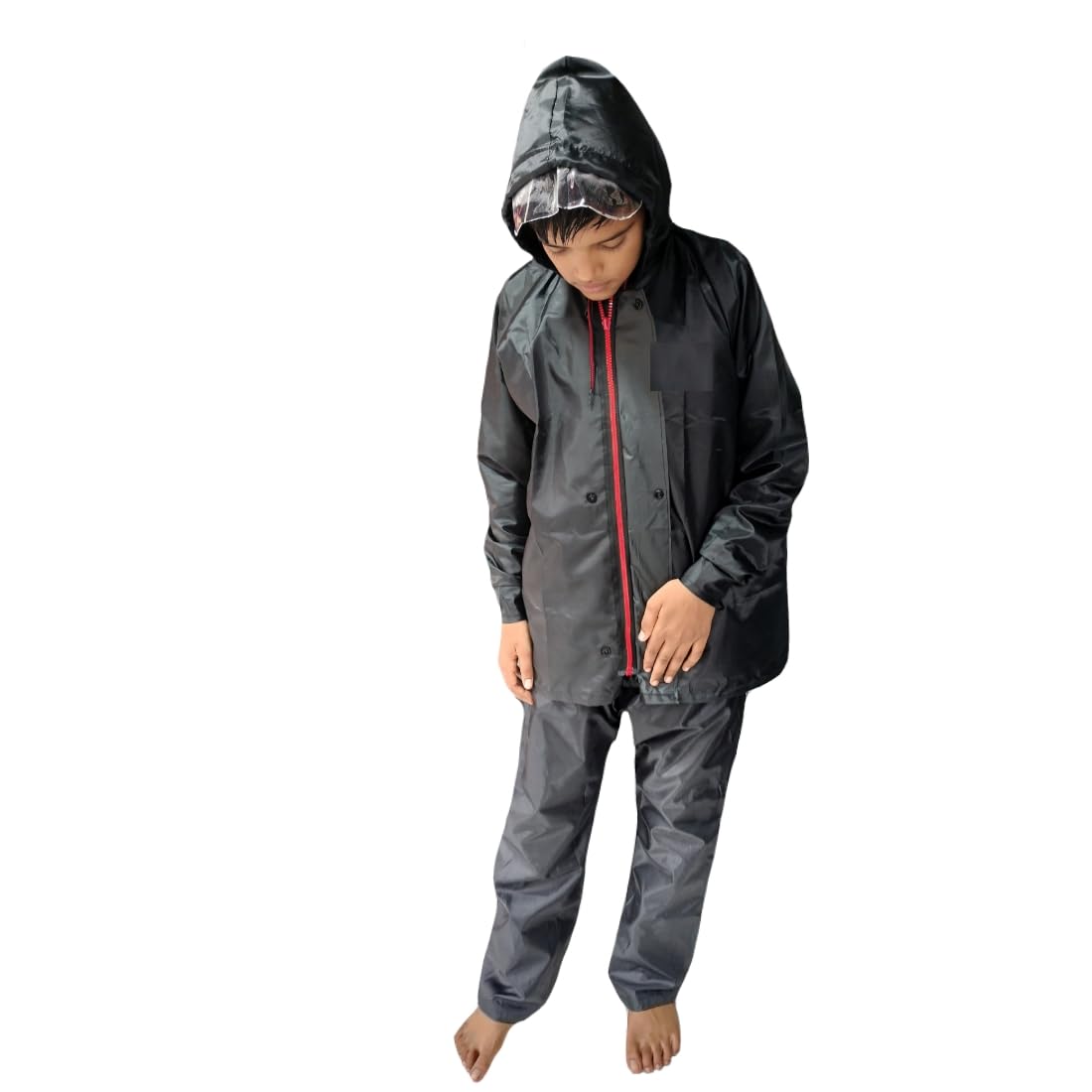 D8211K Children’s Waterproof Hooded Raincoat & Pant Set | Durable, Lightweight, Portable Rain Suit with Carry Pouch (S, Black, 6 Years - 7 Years) 1