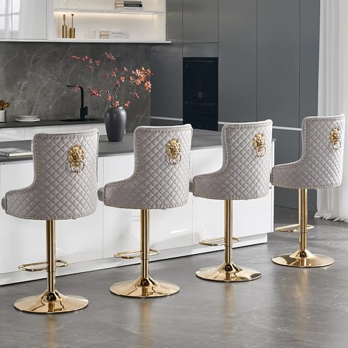 Relbiety Gold Velvet Tufted Swivel Bar Stools
