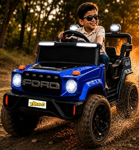 Image of Trenzo Kids Electric Ride On Jeep Car for 2-6 Years | 4x4 Style Battery Operated Toy Car with Steering Wheel, Music, LED Lights | Indoor & Outdoor Ride On Vehicle for Boys & Girls