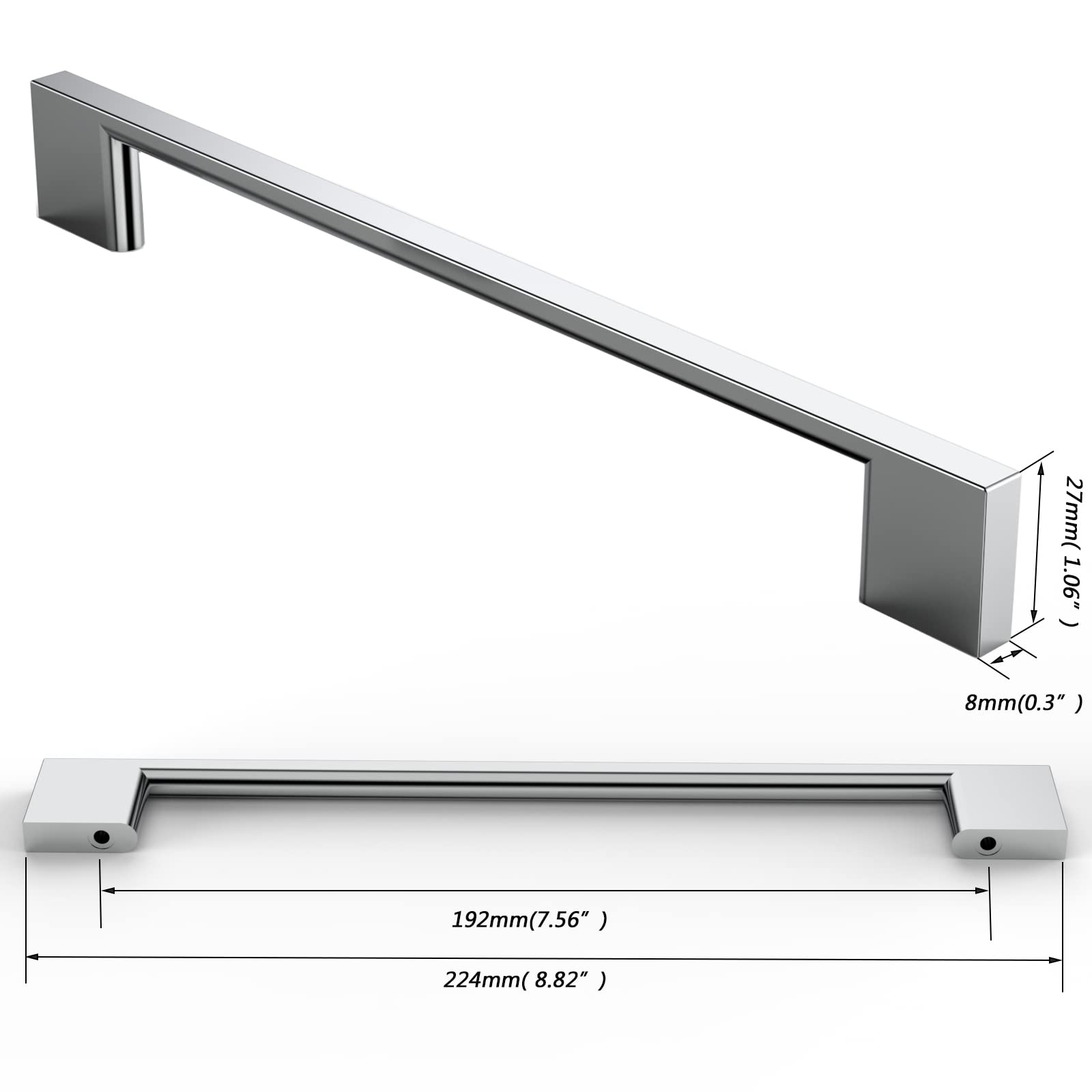 10 stuks keukengrepen, keukenkast, deurgrepen, keukenkast, kast, gatafstand 192 mm, matzwart, 10 stuks