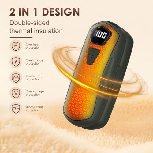 Handwärmer Elektrisch 2er Set,Taschenwärmer Wiederverwendbar mit 6000mAh,5 Stufen Heizung,Tragbarer USB Handwärmer Aufladbar,Hand Warmers Outdoor Camping Heizung Geschenk für Frauen Männer (Grün)