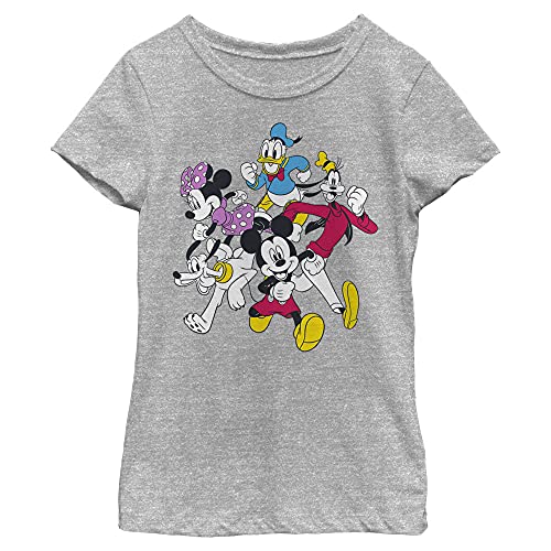 T-shirt Mickey Disney pour fille en coton gris chiné taille XL avec col rond rétro