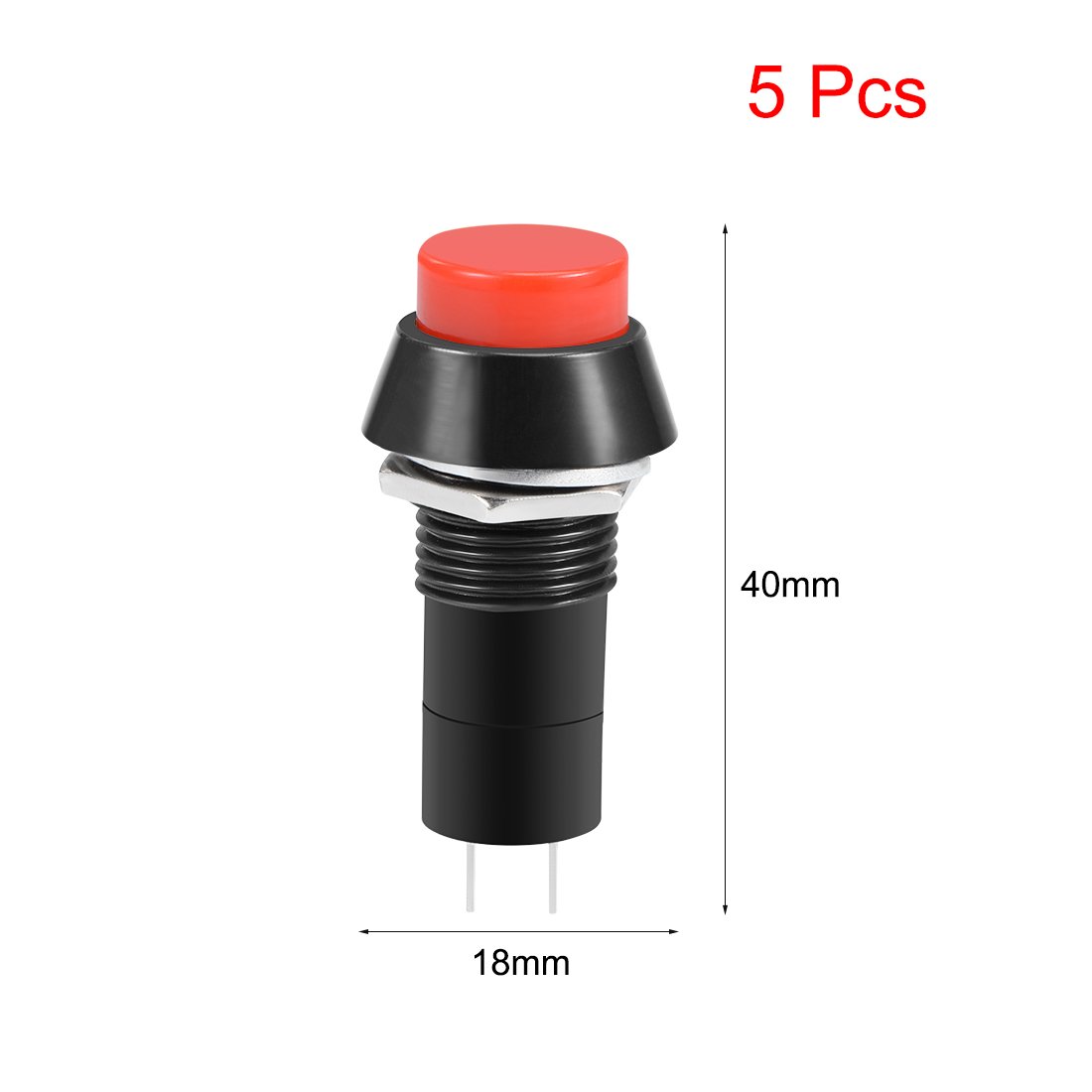Sourcingmap 5Pcs,12mm Latching Push Button Switch Red Self-Locking Round Button SPST NO - Image 2