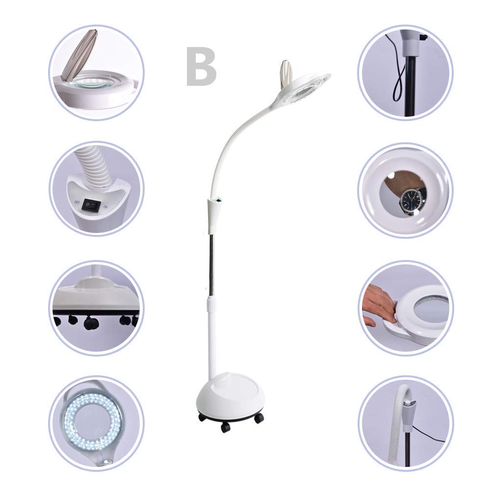 Lupa, lampa LED do tatuażu, lampa kosmetyczna, zimne światło, 18-krotna lupa, lampa podłogowa do tatuażu, brwi, lampa bezcieniowa, możliwość podnoszenia i opuszczania, lupa podł(B