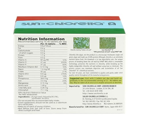 Sun Chlorella A 1500 comprimés de micro-algue verte pure pour cure quotidienne - 6