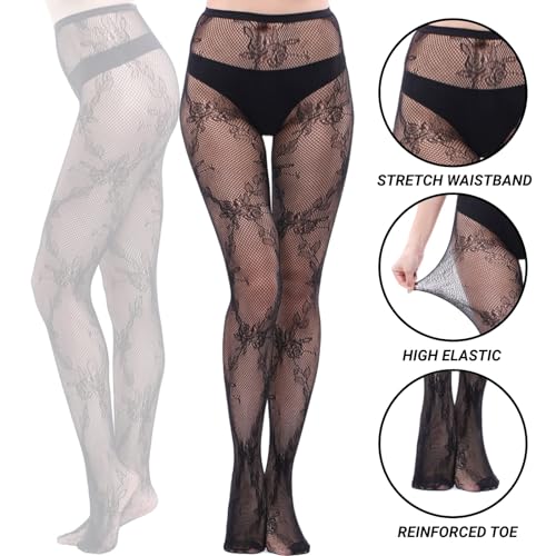 Image of Fishnet Stockings Lace Patterned Tights High Waist Pantyhose Fishnets for Women