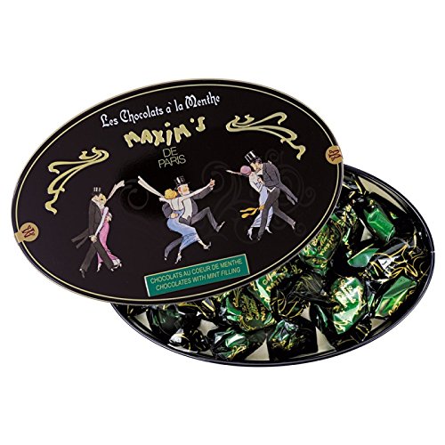 Maxim's de Paris Gourmet Dark Chocolate Candies with a heart of Mint Gift Tin from France