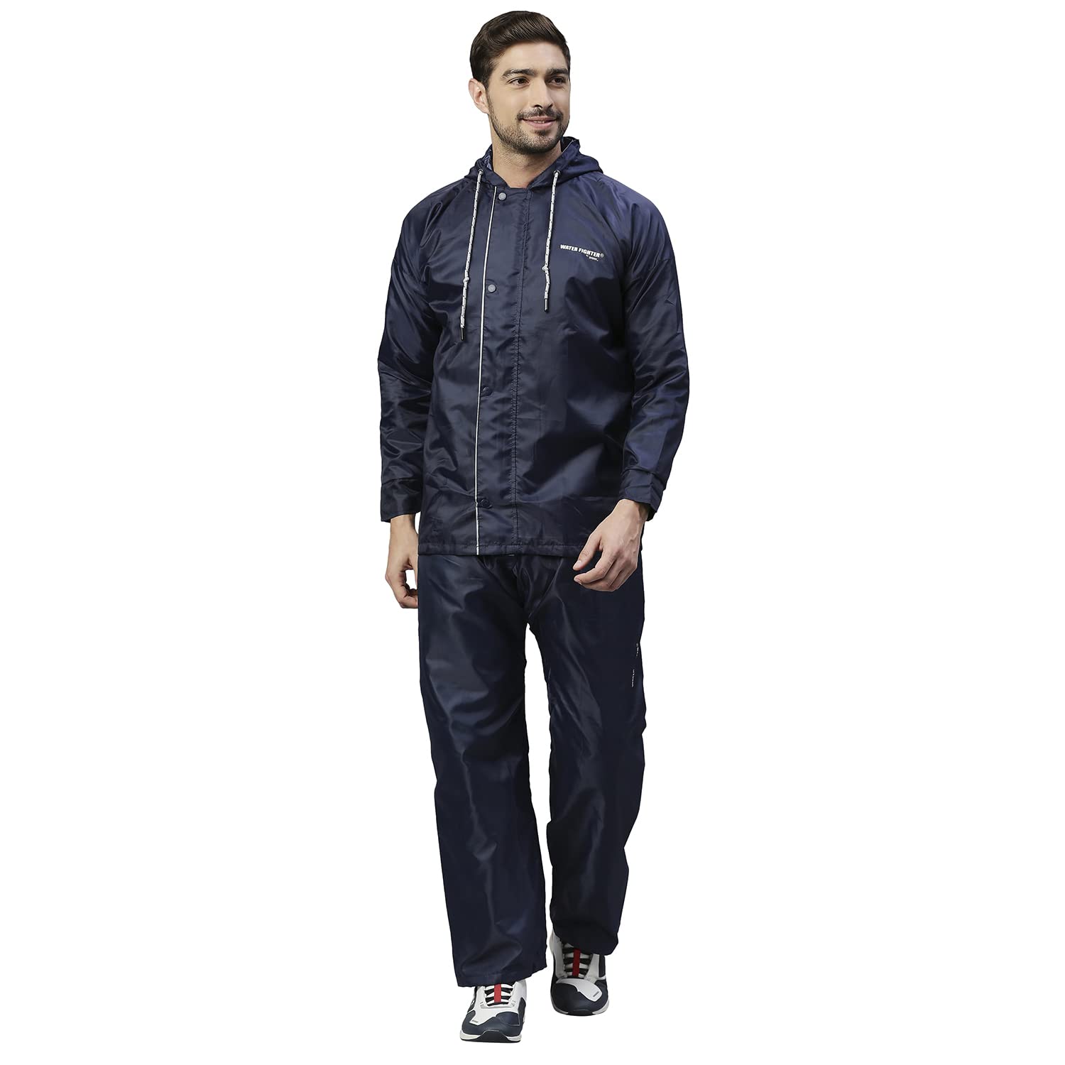 ZEELWaterfighter Rain Coat for Men with Adjustable Hood along with inner pockets,Waterproof Rainwear Suit for Bike Riders with Polyester Jacket and Pants,WF121ECO