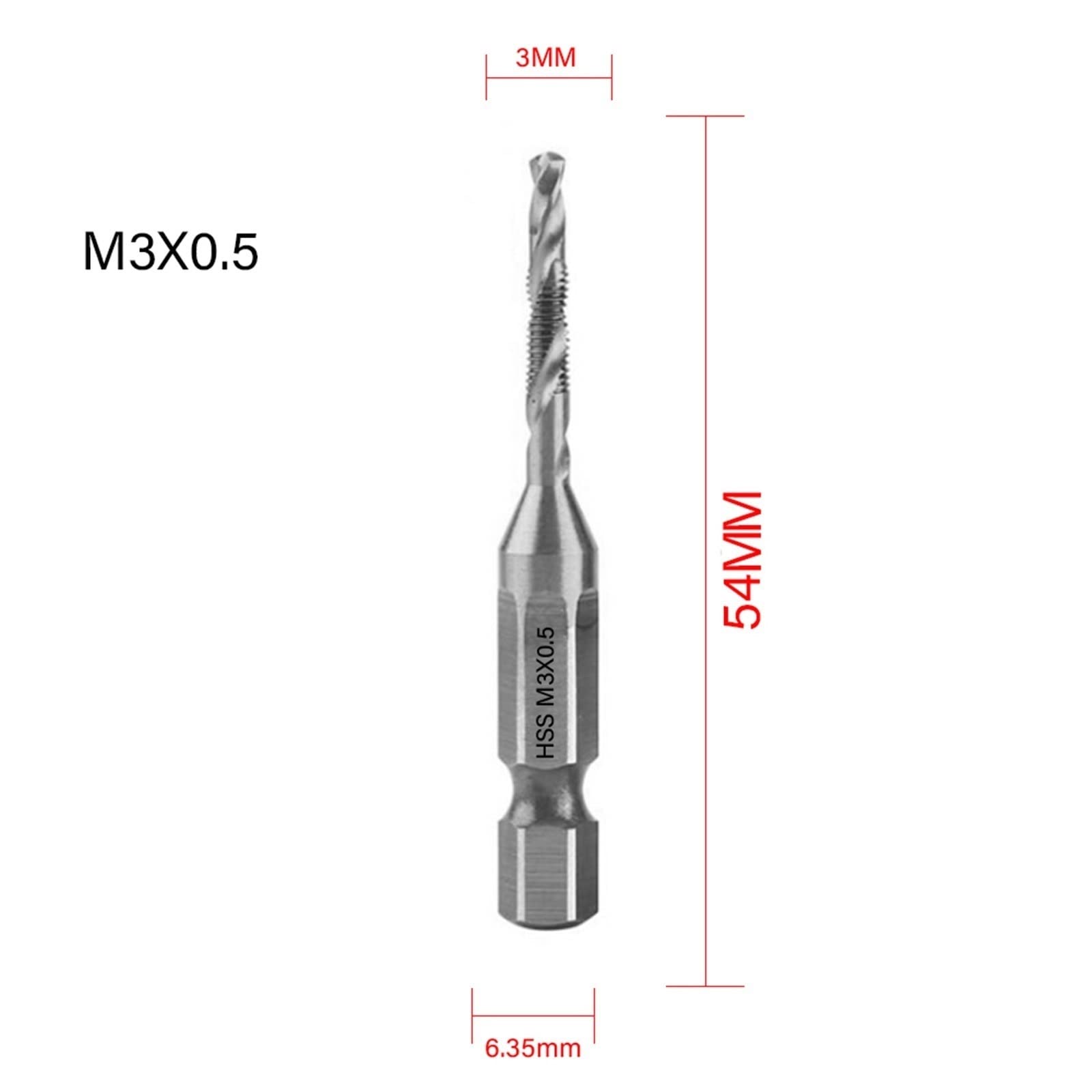 1/6Pcs Tap Drill Bit Set Hex Shank Titanium Plated HSS Screw Thread Bit, Compound Tap M3 M4 M5 M6 M8 M10 Hand Tools MINGPING (Color : M3X0.5 Silver)