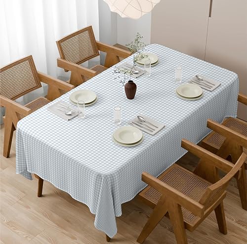 Image of Casableu Gingham Checks Sky Blue Table Cloth for 6 Seater Dining Table | 52x72 Inch Rectangular Table Cover | Dust-Proof, Washable Fabric | Decorative Checkered Dining Table Cover for Home