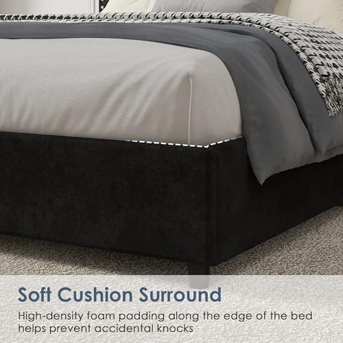 Image of VECELO Queen Size Upholstered Bed Frame with 4 Storage Drawers, Adjustable Velvet Rivet Decor Headboard, Wooden Slats Platform Support, No Box Spring Needed, Easy Assembly,Black