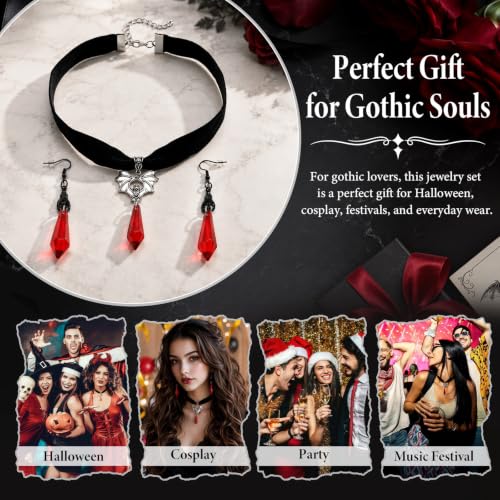 Goth Bat Earrings Necklace for Women Halloween Gothic Vampire Jewelry Set - image 6