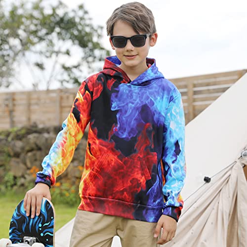 Unicomidea Boys Novelty Hoodies 3D Smoke Fire Hoodie Pullover Sweatshirts Cool Ice Pull On Hoody Kids Hoodies Fashion Long Sleeve Hooded Pullover Sweatshirts For Outdoor Activity 12-14 Years Girls #TOP1