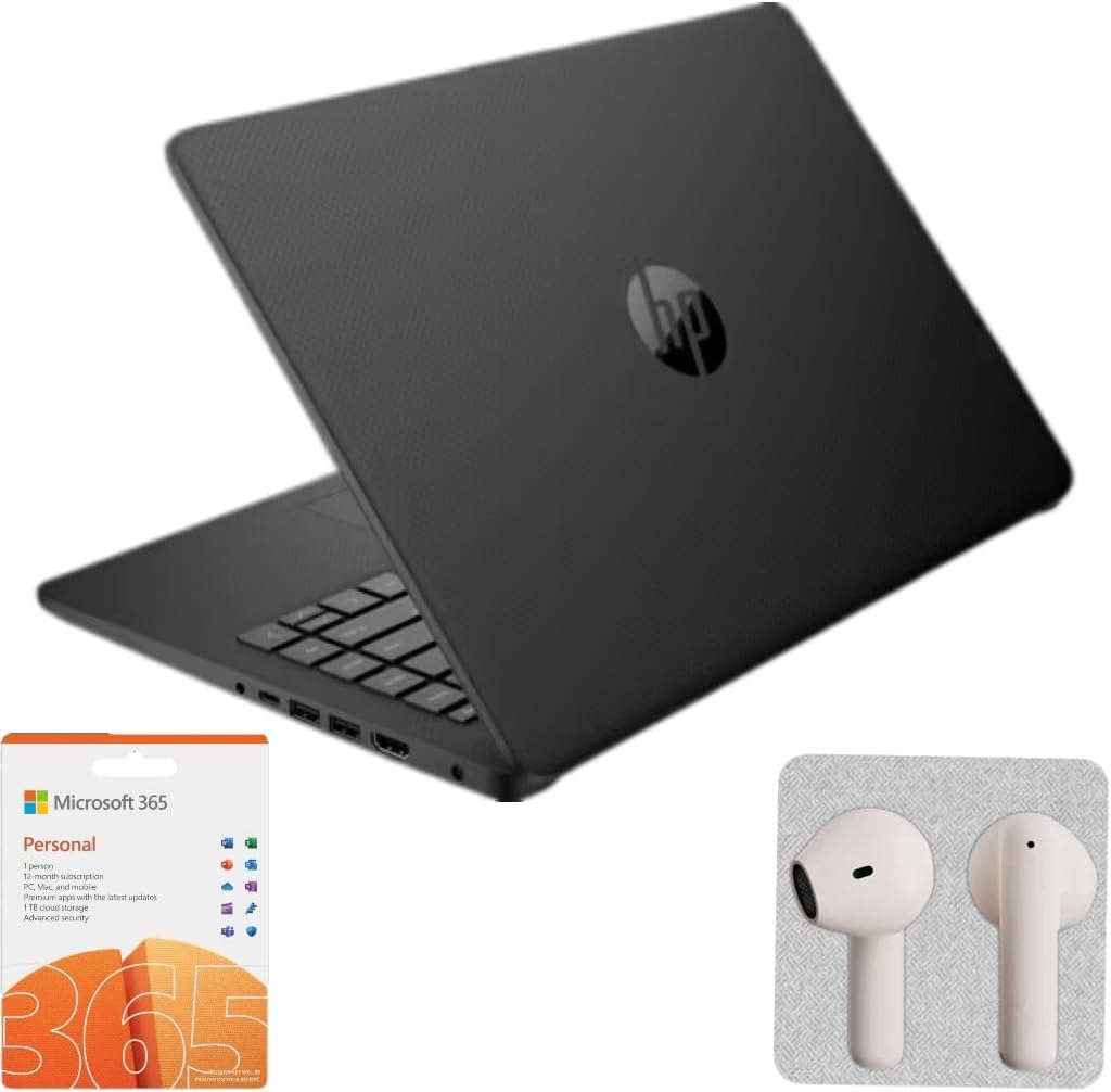 HP Flagship 14″ Laptop with Free AI-Powered Microsoft 365 | Bluetooth Earphones | 16GB RAM | 128GB External Drive & 64GB onboard Storage | Intel 4-Core Processor | 14″ HD Display | Windows 11 | Black HP Flagship 14″ Laptop with Free AI-Powered Microsoft 365 | Bluetooth Earphones | 16GB RAM | 128GB External Drive & 64GB onboard Storage | Intel 4-Core Processor | 14″ HD Display | Windows 11 | Black