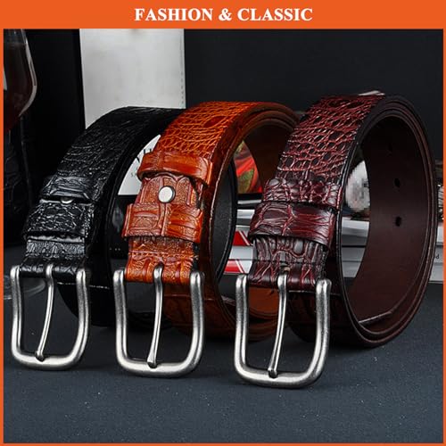 Vintage Men's Genuine Leather Belts Solid Color Crocodile Print Belt Pin Buckle Waist Strap for Pants Suits Uniform3