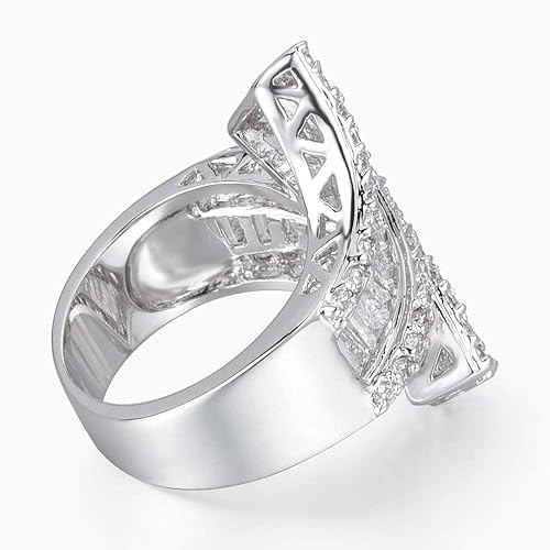 Miniatura 3 de Delicin Anillo curvado de doble banda de circonita cúbica chapada en rodio Circonita plata