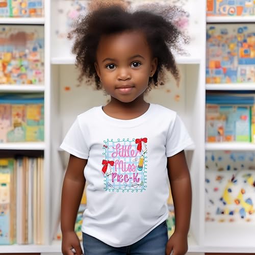 Little Miss Pre-K #1 Toddler Shirts, 2T-4T, Girls, Pencil, Bows, Great for The First Day of School Or Everyday Wear2